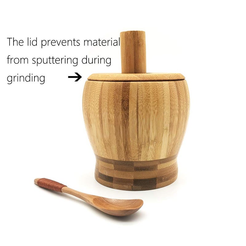 BLBM Wooden Mortar and Pestle Set with a Lid and Spoon - Image 4